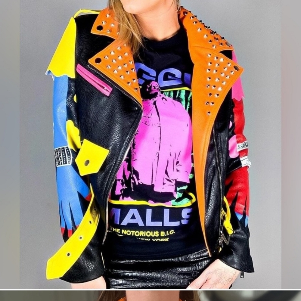 Azalea Wang Graffiti Kisses Vegan Leather Moto Jacket M - Picture 2 of 14